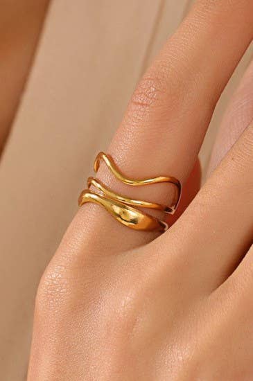 18K STAINLESS STEEL TARNISH FREE ABSTRACT RING