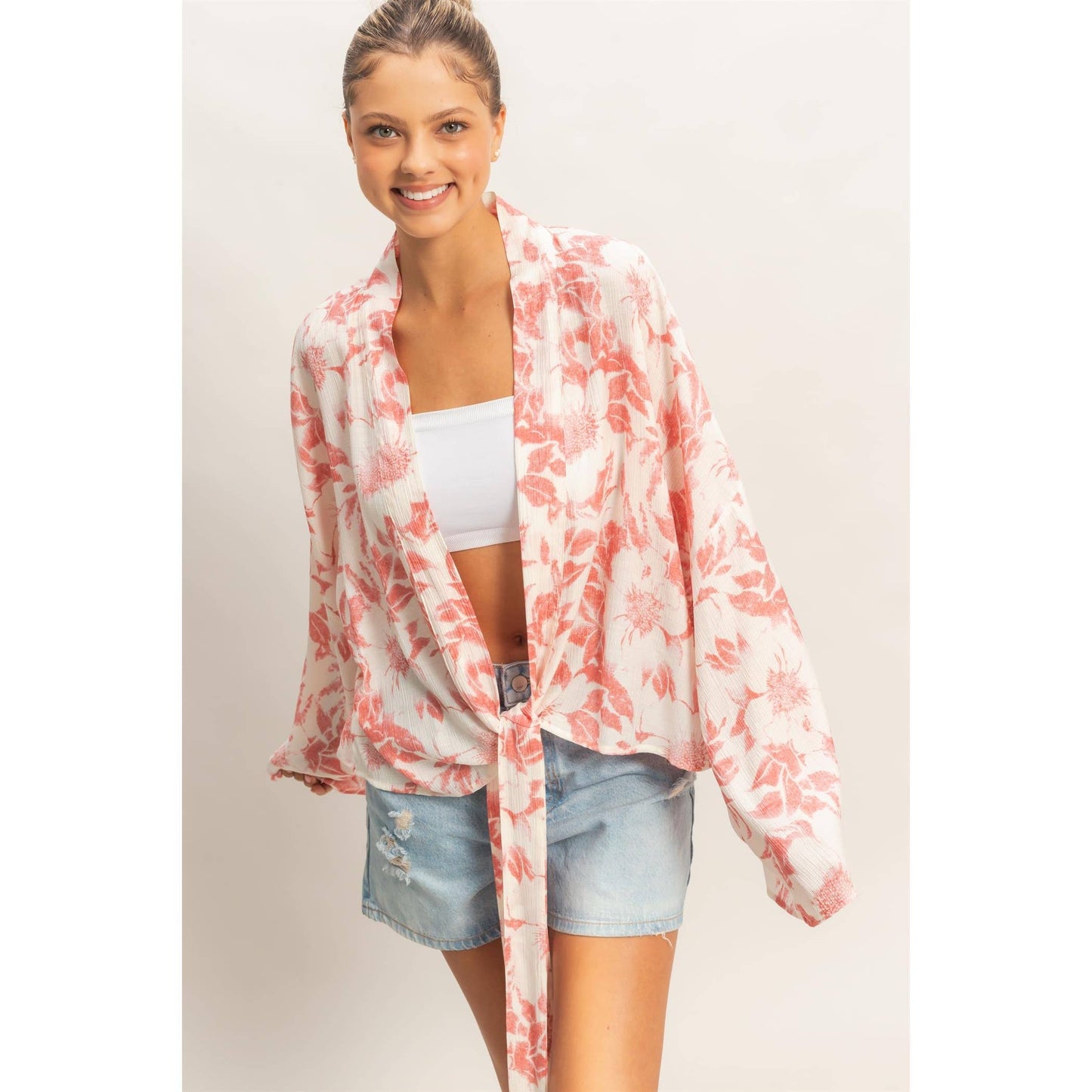 Floral Tie-Front Kimono (S-L)