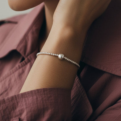 Uno Silver Plated Smooth Beaded Stretch Bracelet