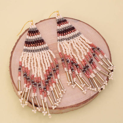 Neutral Tone Fringe Woven Bead Earring