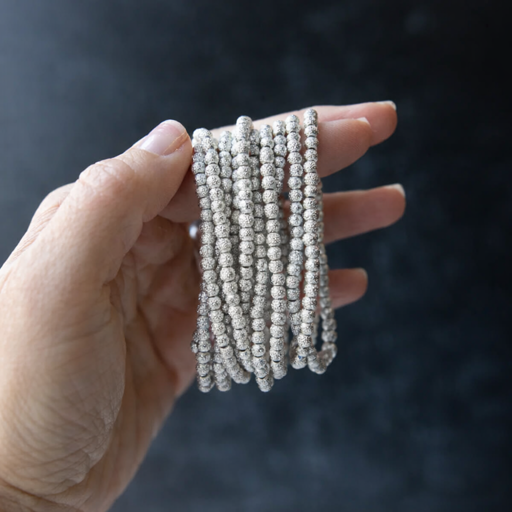 Silver Plated 4mm Textured Beaded Stretch Bracelet