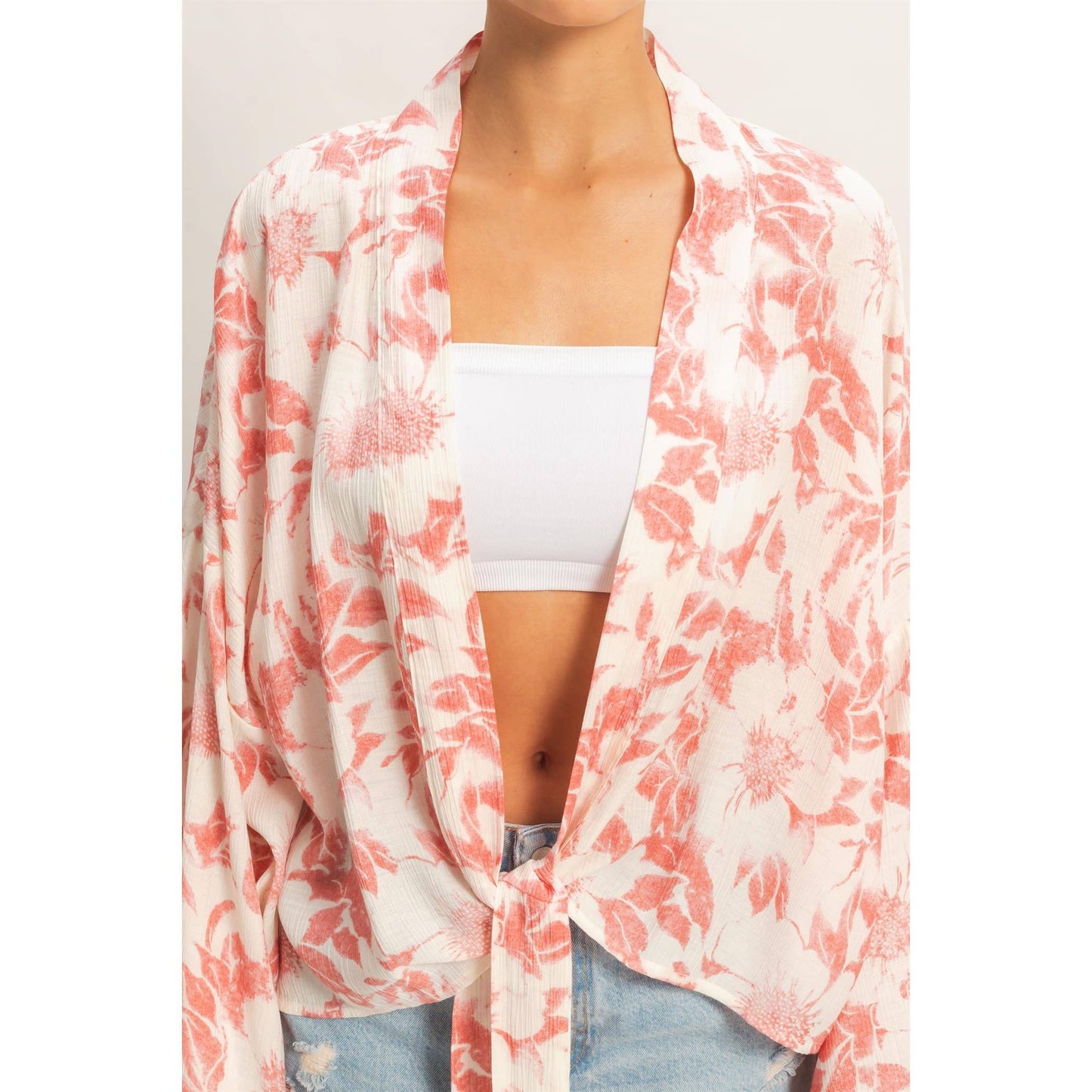 Floral Tie-Front Kimono (S-L)