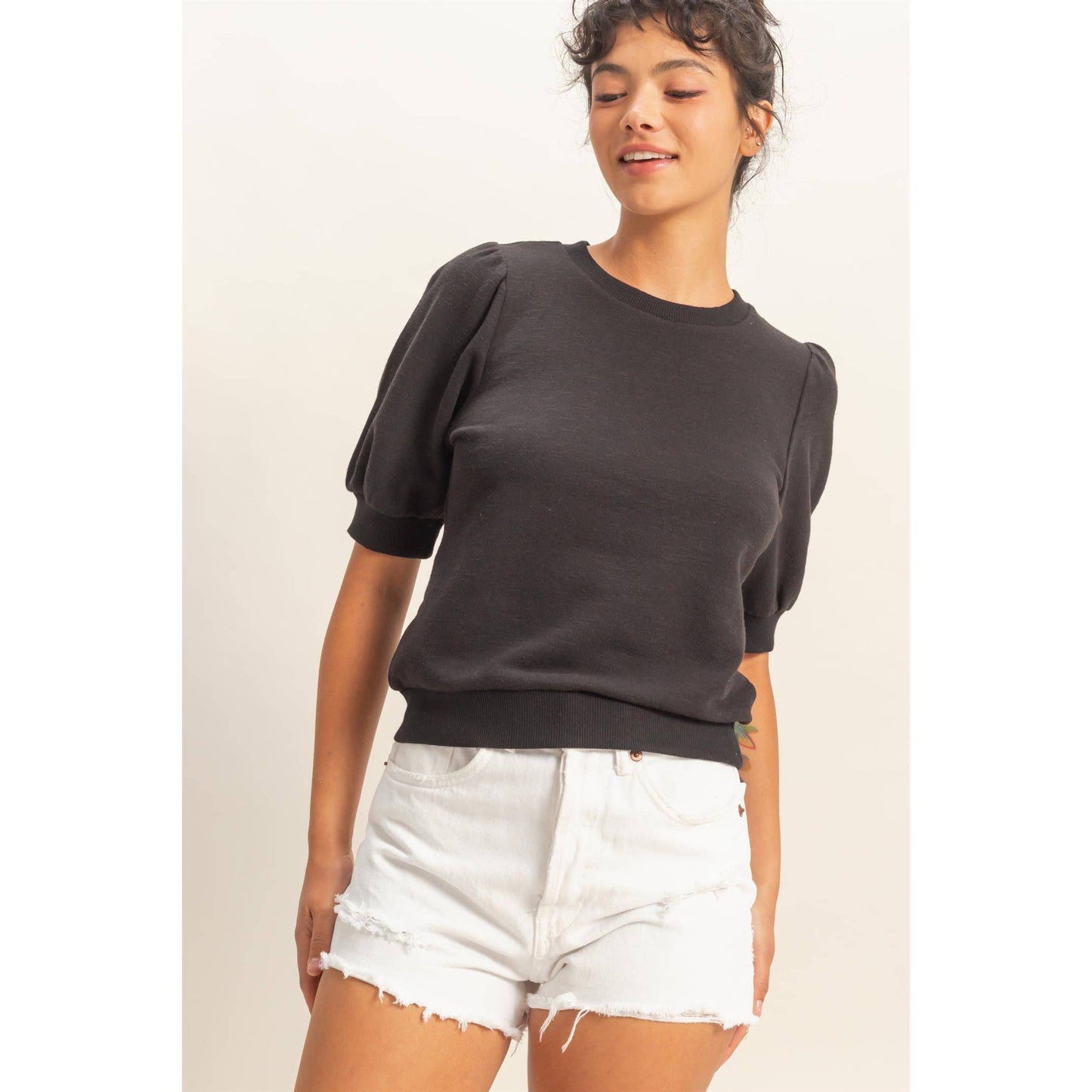 🖤Puff Short Sleeve Crew Neck Top (S-L)