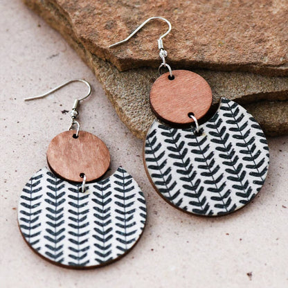 Boho Chic Printed Cork Wooden Dangle Earrings - 6837