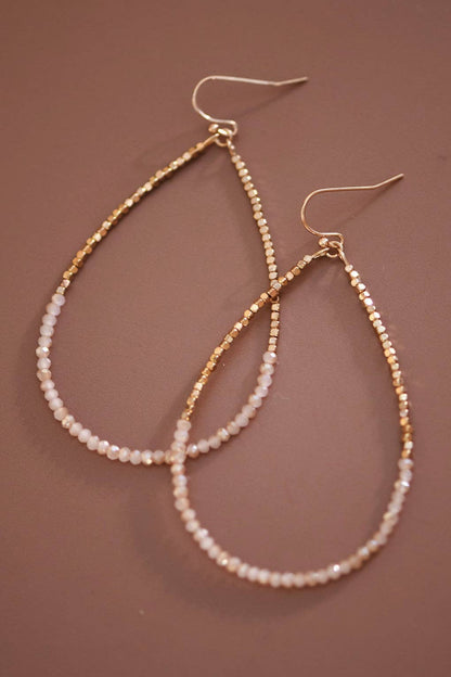 Gold Beaded Hollow Drop Earrings with Glass Beads - 5956
