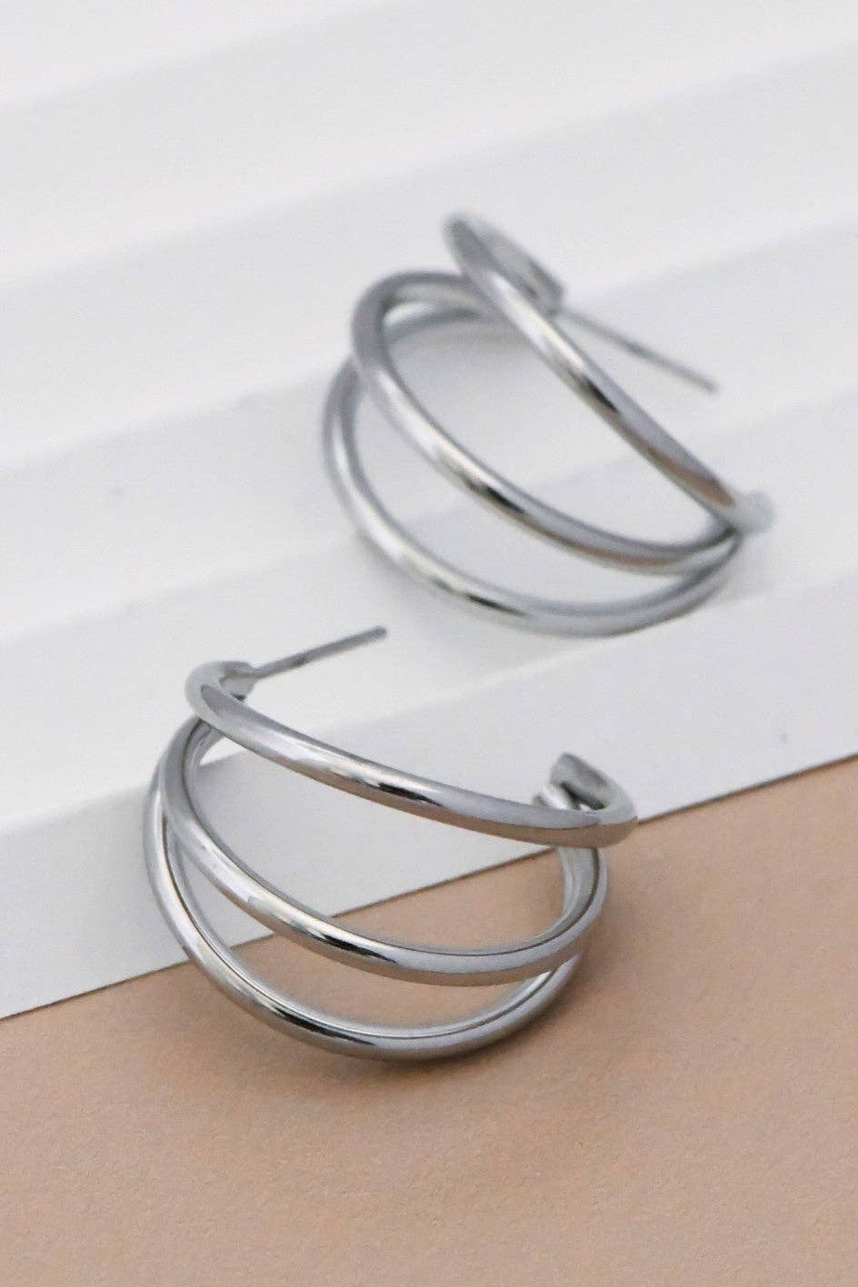 Tarnish-Resistant Waterproof Stainless Steel Hoop Earrings - 7133
