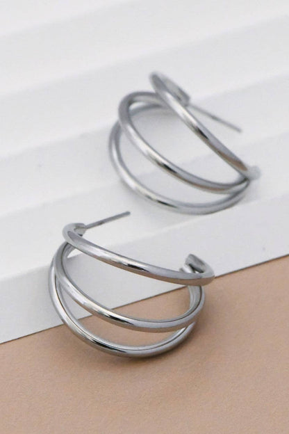 Tarnish-Resistant Waterproof Stainless Steel Hoop Earrings - 7133
