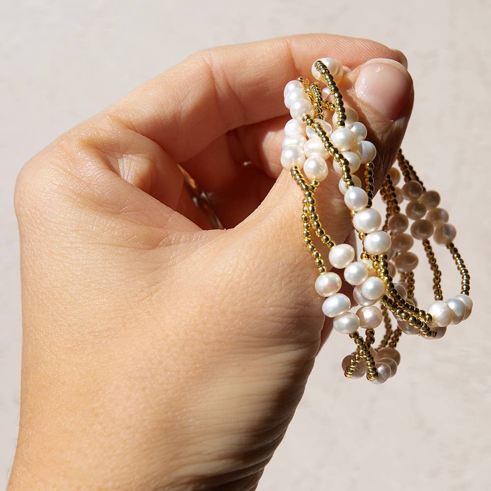 Tarnish Resistant Gold Plated Trio Pearl Stretch Bracelet