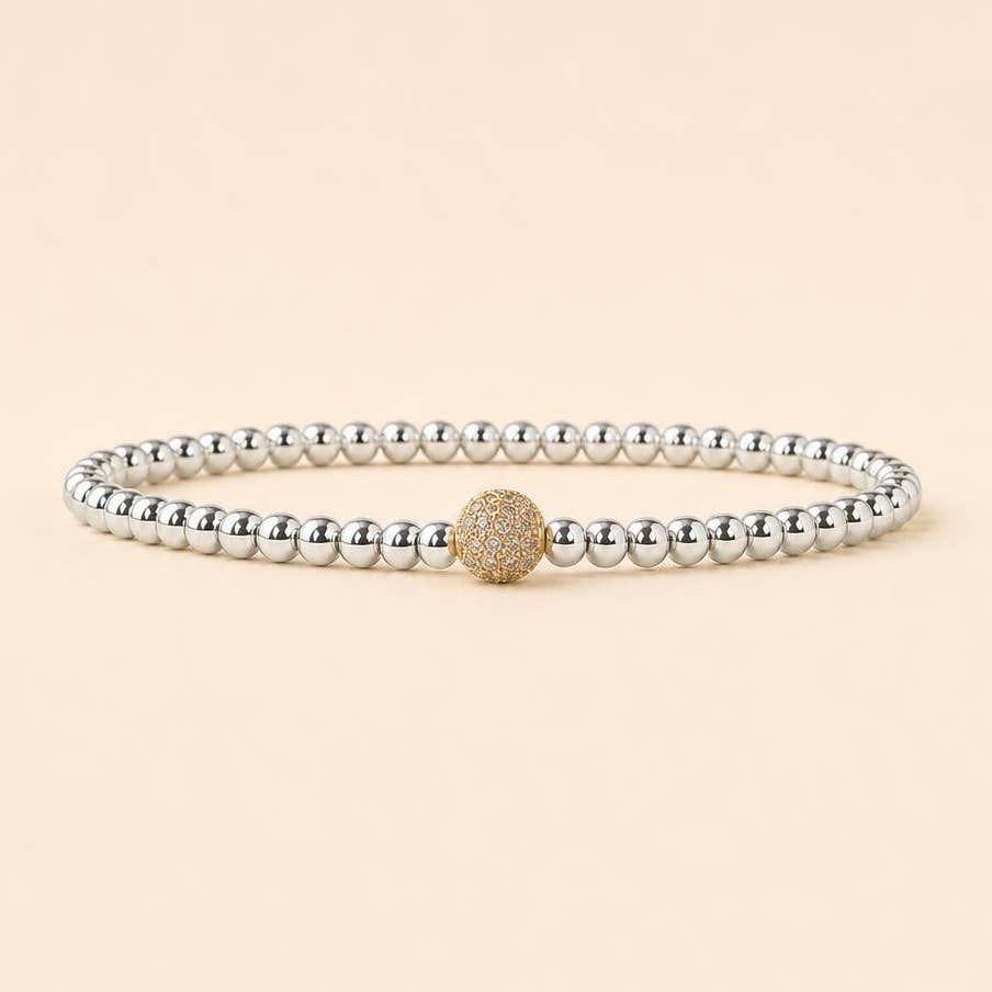 Uno Silver Plated Mixed Metal Beaded Stretch Bracelet