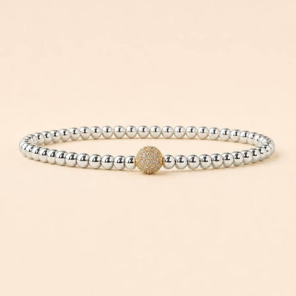 Uno Silver Plated Mixed Metal Beaded Stretch Bracelet