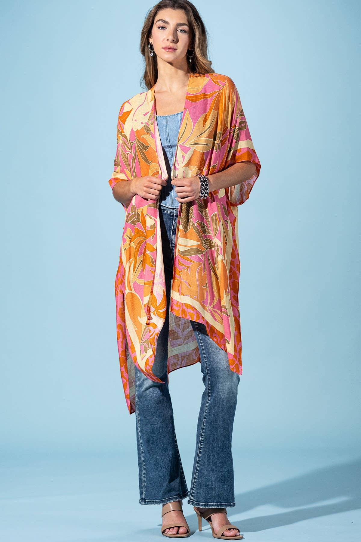 Coral Petals Viscose Kimono (OSFA)(Runs Roomy)