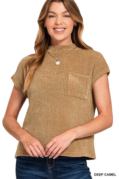 Chenille Waffle Short Sleeve Sweater