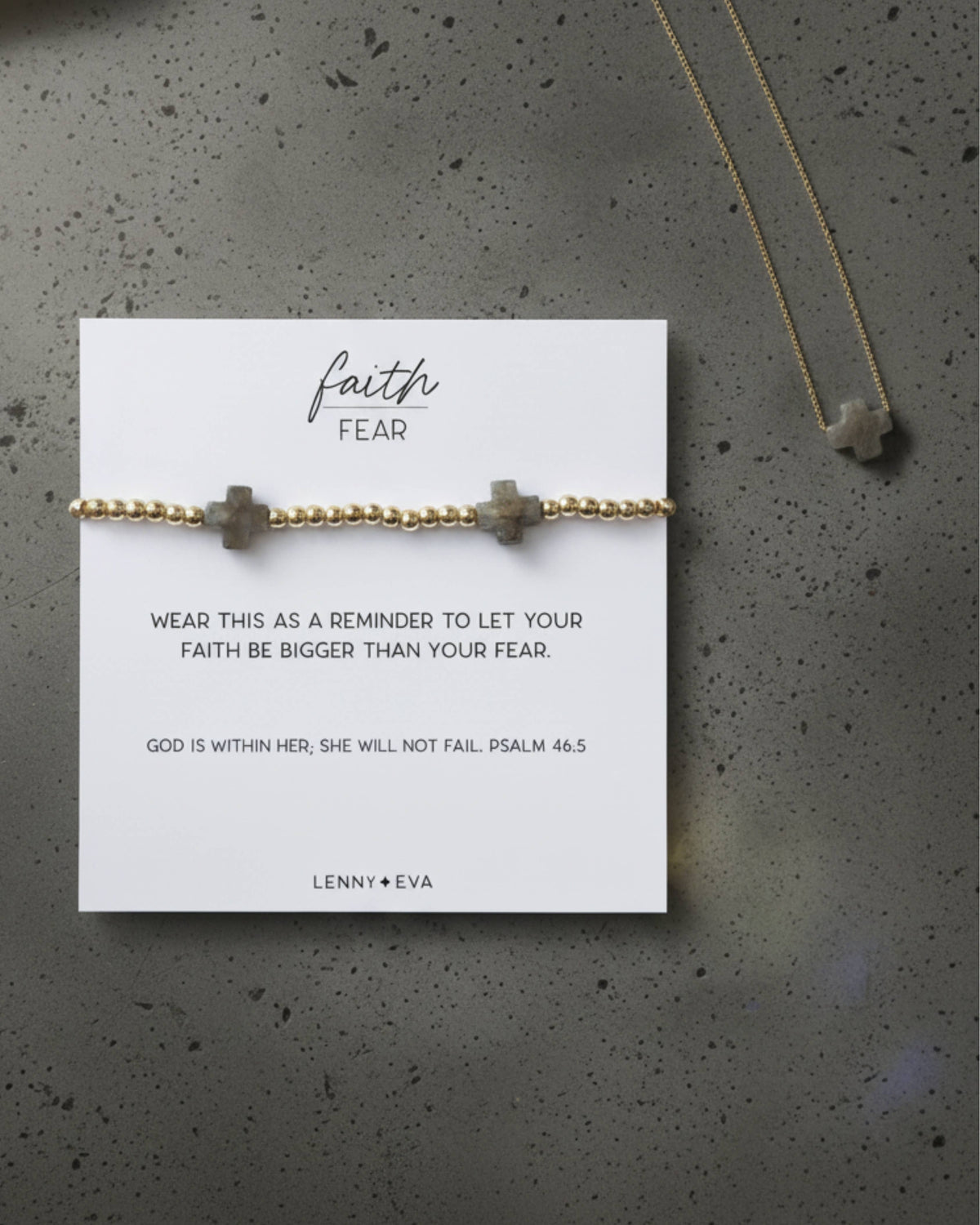 Faith Over Fear Labradorite Cross Necklace on Gold Chain