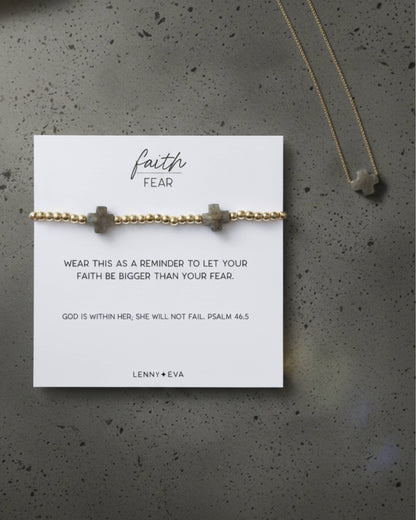 Faith Over Fear Labradorite Cross Necklace on Gold Chain