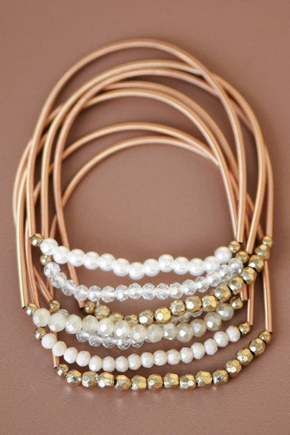 Boho Layered Spring Coil Guitar String White Bracelet Set - 6961