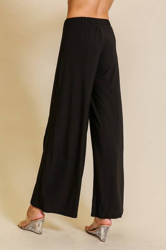 Elastic High Waisted ITY Knit Wide Leg Pants