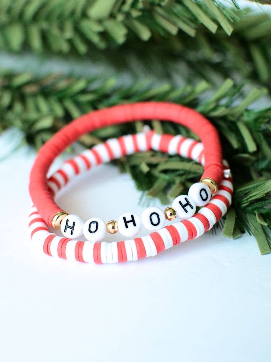 HO Ho Ho Santa Claus Christmas Holiday Red Bracelet Set
