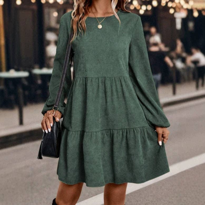 Corduroy Long Sleeve Casual Midi Dress