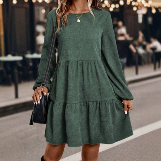 Corduroy Long Sleeve Casual Midi Dress