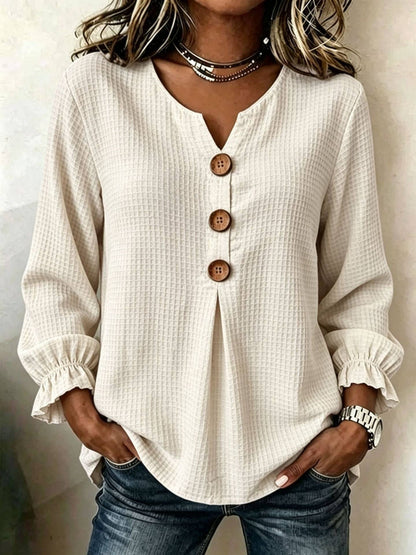 Women's Waffle Knit V Neck Top