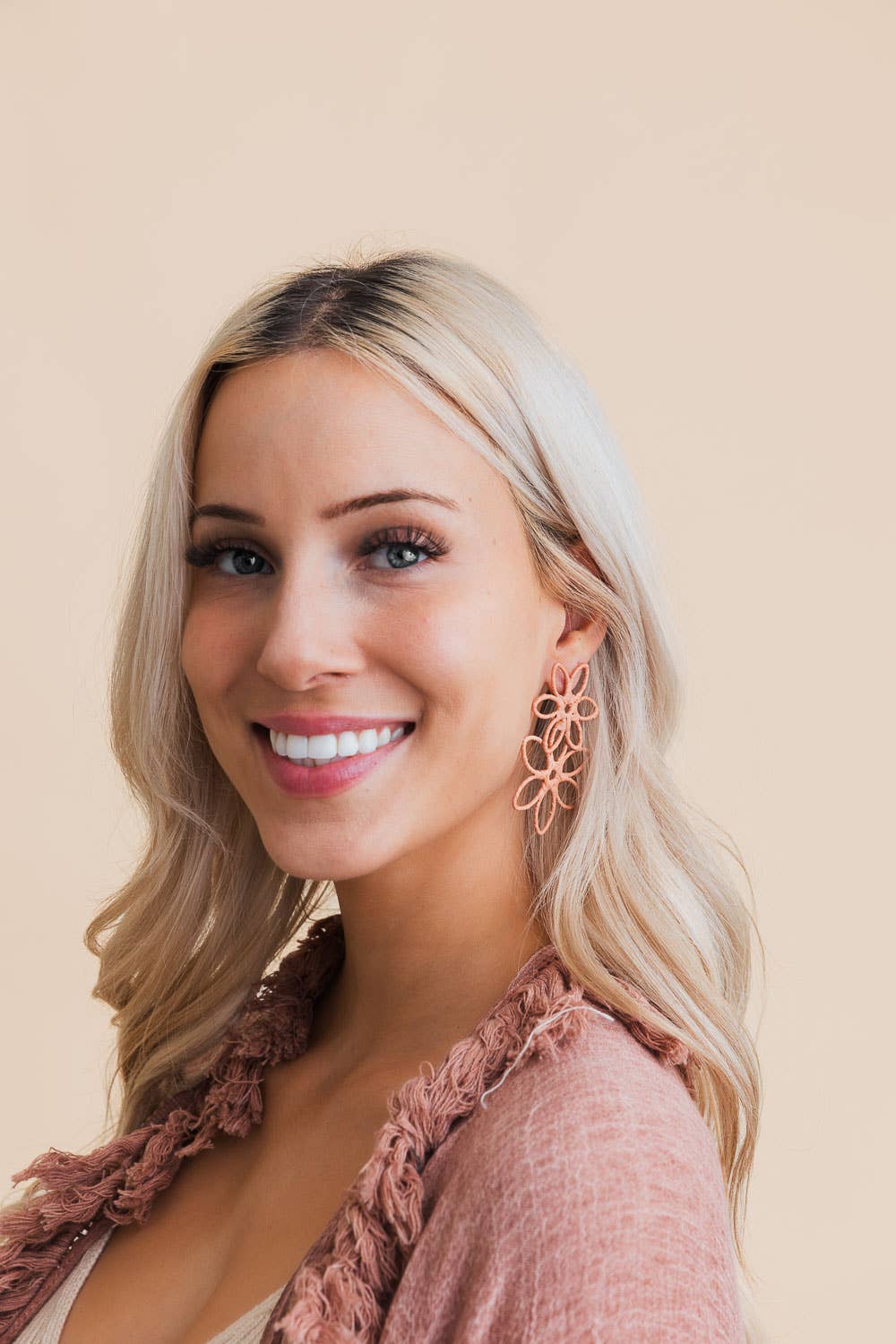 SALE! Double Raffia Flower Drop Earrings