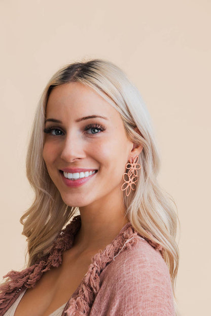 SALE! Double Raffia Flower Drop Earrings