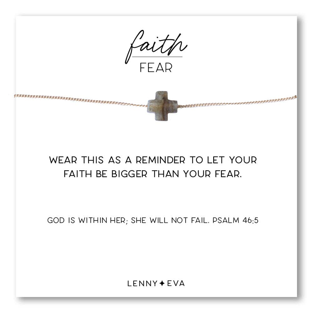 Faith Over Fear Labradorite Cross Necklace on Gold Chain