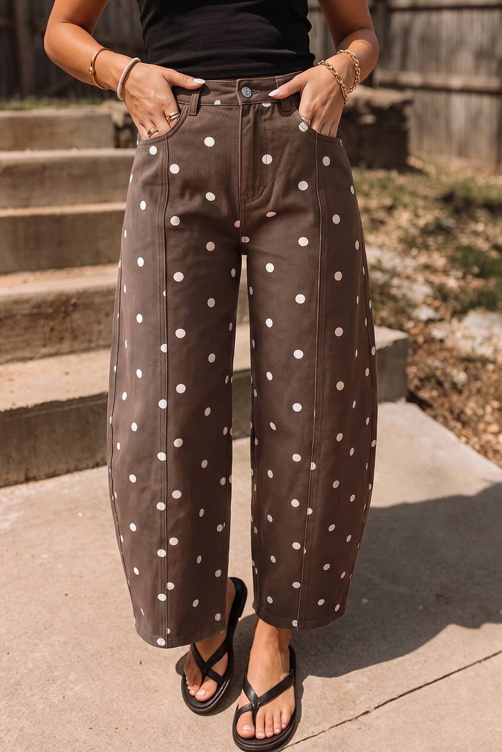 Polka Dot Print Barrel Casual Jeans