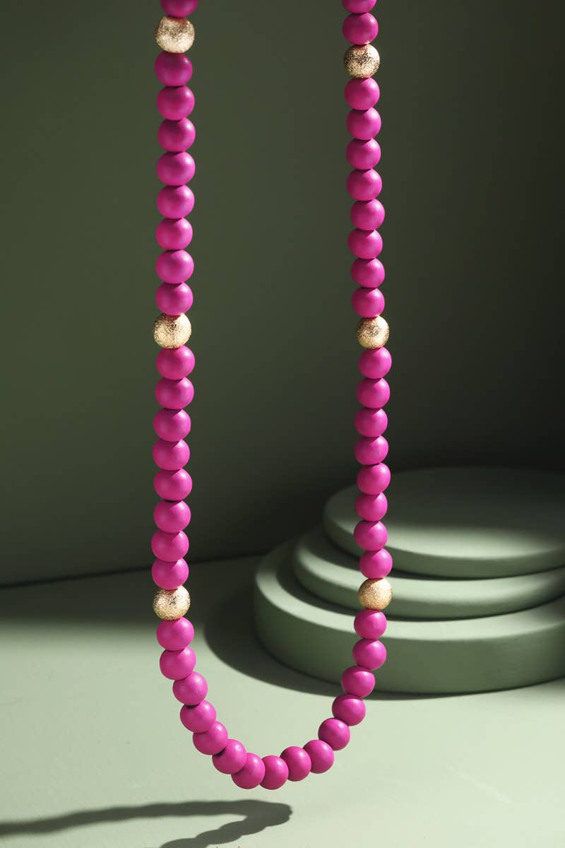 White Wood Beaded Necklace