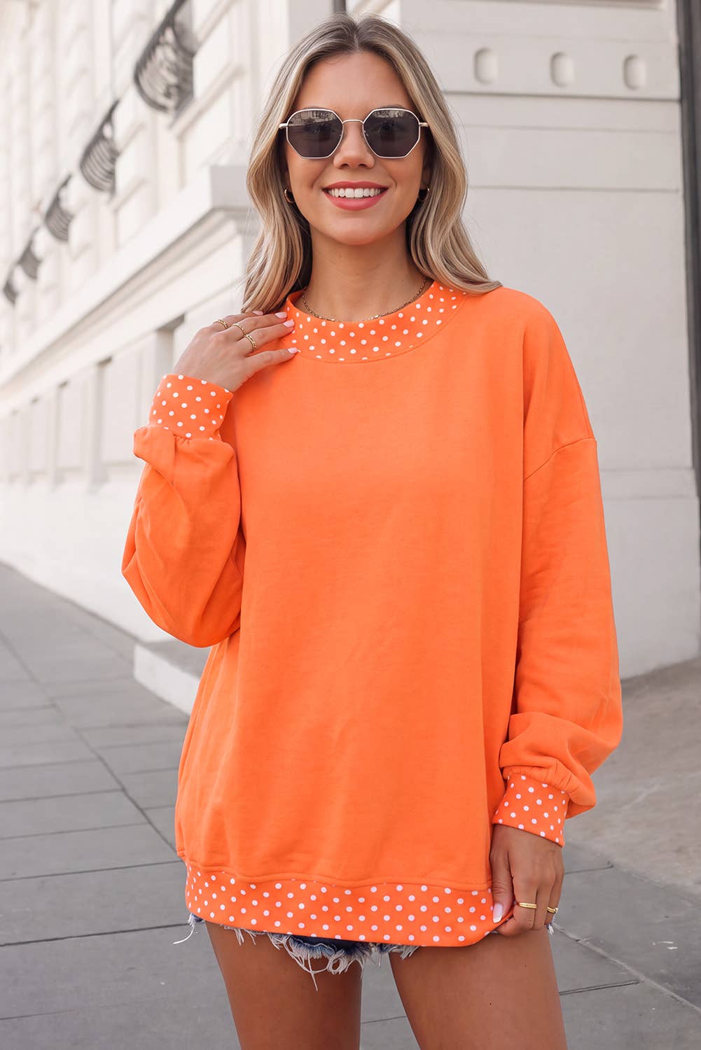 Georgia Polka Dot Trim Mockneck Sweatshirt | S-XL