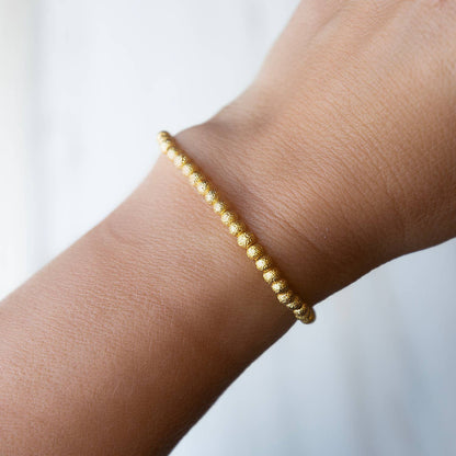 Tarnish Resistant Gold Plated 4mm Textured Beaded Stretch Br