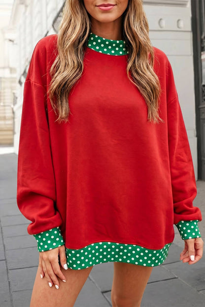 Georgia Polka Dot Trim Mockneck Sweatshirt | S-XL