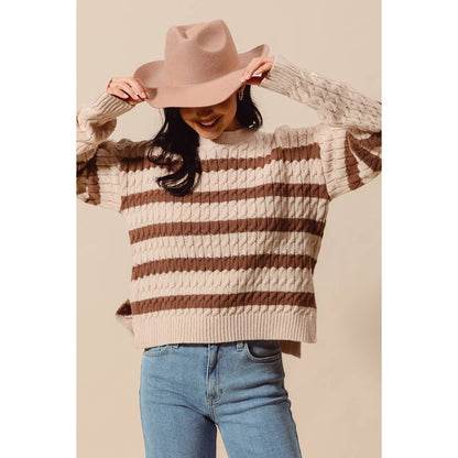 STRIPE CABLE KNIT SWEATER TOP